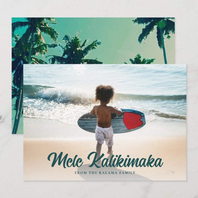 Modern Mele Kalikimaka Palm Trees Back Full Photo Holiday Card (Front/Back)