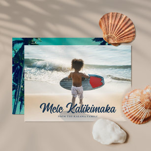 Modern Mele Kalikimaka Palm Trees Back Full Photo Holiday Card