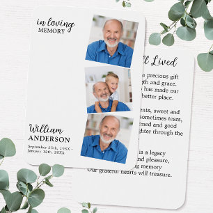 Modern Memorial 3 Photo Funeral Prayer Cards