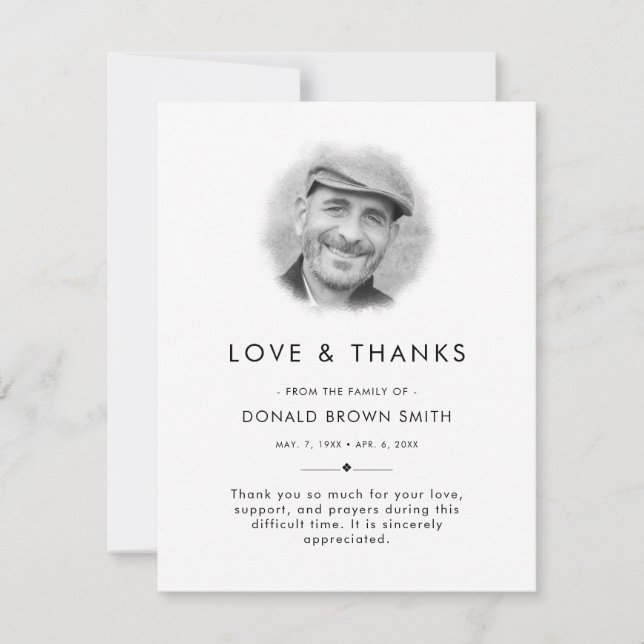 Modern Memorial Bereavement Sympathy Funeral Photo Thank You Card (Front)