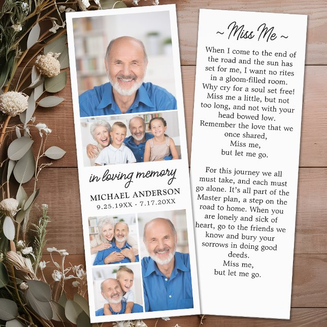 Modern Memorial Custom 5 Photo Sympathy Funeral Bookmarks (Creator Uploaded)