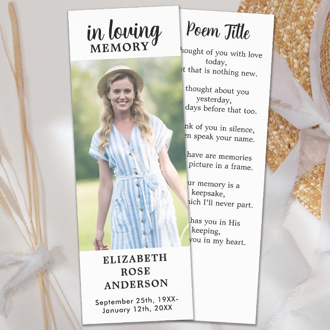 Modern Memorial Custom Photo Poem Funeral Prayer Bookmarks (Creator Uploaded)