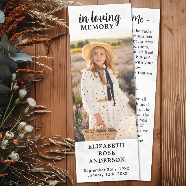 Modern Memorial Custom Photo Poem Marble Funeral Bookmarks (Creator Uploaded)