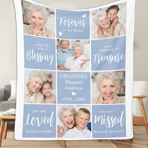 Modern Memorial Family Personalized Photo Collage  Fleece Blanket