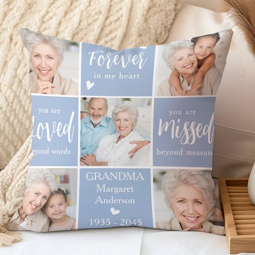 Modern Memorial Family Personalized Photo Collage  Throw Pillow