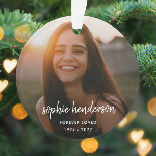 Modern Memorial Forever Loved Photo Tribute Ornament