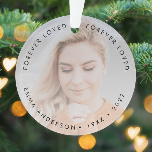 Modern Memorial Forever Loved Tribute Photo Ornament