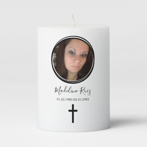 Modern Memorial Funeral Cross Photo Pillar Candle