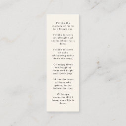 Modern Memorial Funeral Poem Mini Bookmark Card | Zazzle