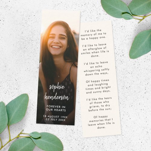 Modern Memorial Funeral Poem Mini Bookmark Card