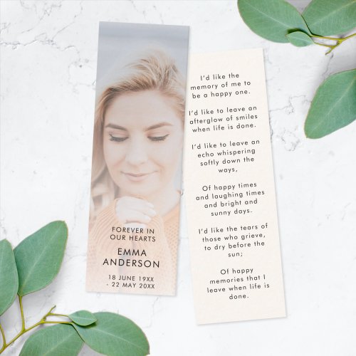 Modern Memorial  Funeral Poem Mini Bookmark Card