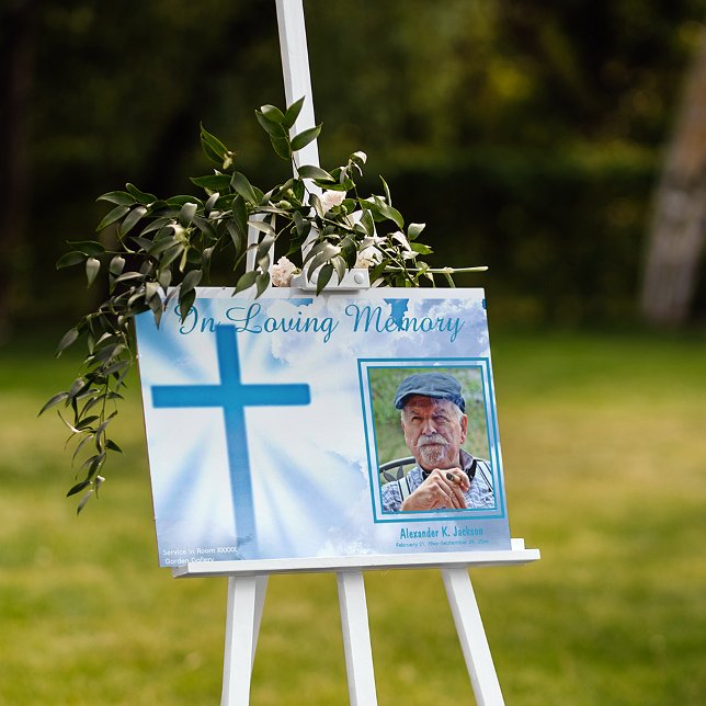 Modern  Memorial Funeral Service Clouds Cross Yard Sign (Creator Uploaded)