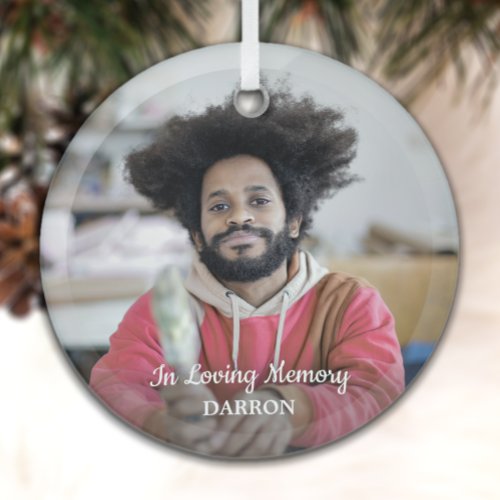 Modern Memorial In Loving Memory Remembrance Photo Glass Ornament