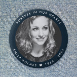 Modern Memorial | Navy Blue Funeral Favor Photo Button<br><div class="desc">Modern, simple photo memorial button to celebrate the life of your loved one in a modern minimalist design style in navy blue. The template design can easily be personalized with your own photo and text to create a special tribute to your loved one or as part of thier funeral, memorial...</div>