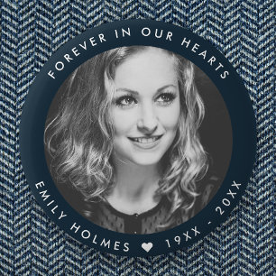Modern Memorial   Navy Blue Funeral Favor Photo Button