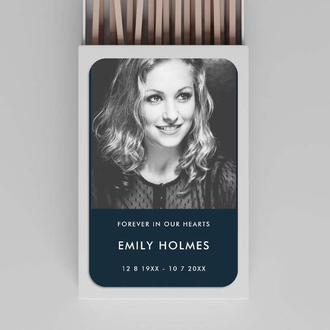 Modern Memorial | Navy Blue Funeral Photo Matchboxes (Creator Uploaded)