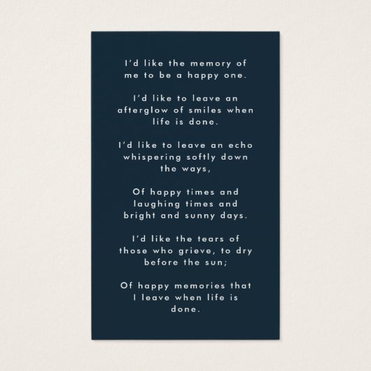 Modern Memorial | Navy Blue Funeral Poem Card (Back)