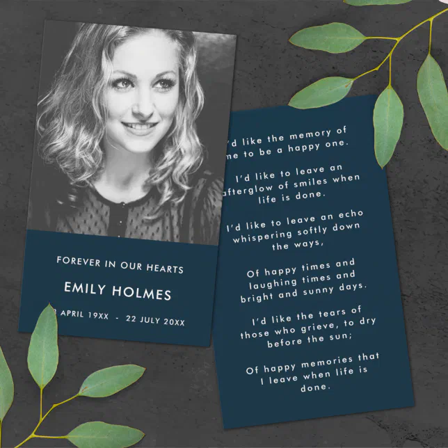 Modern Memorial Navy Blue Funeral Poem Card Zazzle