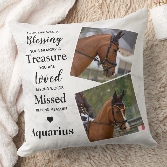 Modern Memorial Personalized 2 Picture Remembrance Throw Pillow (Creator Uploaded)