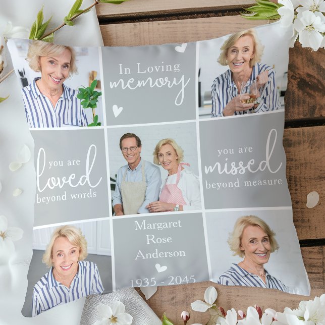 Modern Memorial Personalized 5 Photo Collage Throw Pillow (Creator Uploaded)