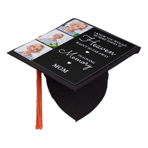 Memorial Graduation Topper Modern Memorial Personalized MOM 3 Photo Collage Graduation Cap Topper ...