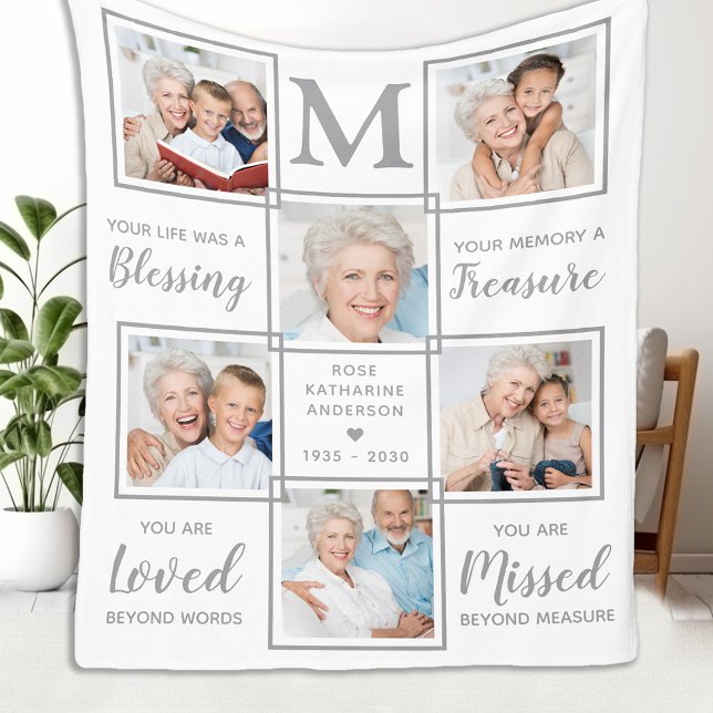 Modern Memorial Personalized Poem 6 Photo Collage Fleece Blanket (Creator Uploaded)