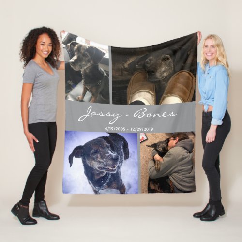 Modern Memorial Pet Photo Collage Grey Fleece Blanket