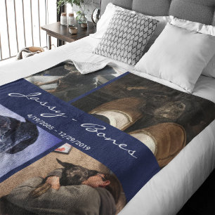 Modern Memorial Pet Photo Collage Navy Blue Fleece Blanket