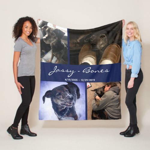 Modern Memorial Pet Photo Collage Navy Blue Fleece Blanket