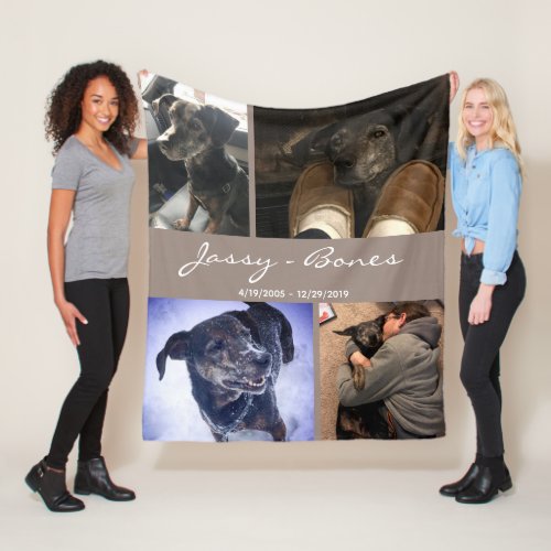 Modern Memorial Pet Photo Collage Taupe Fleece Blanket