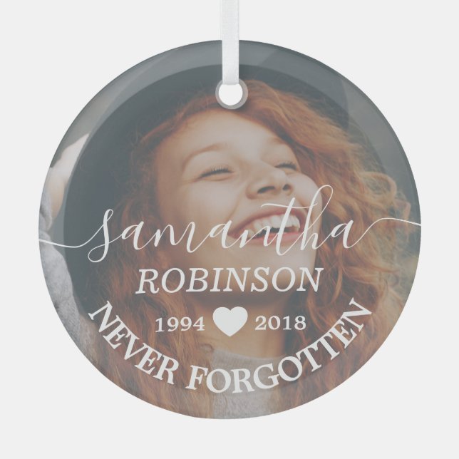 Modern Memorial Photo Christmas Glass Ornament (Front)