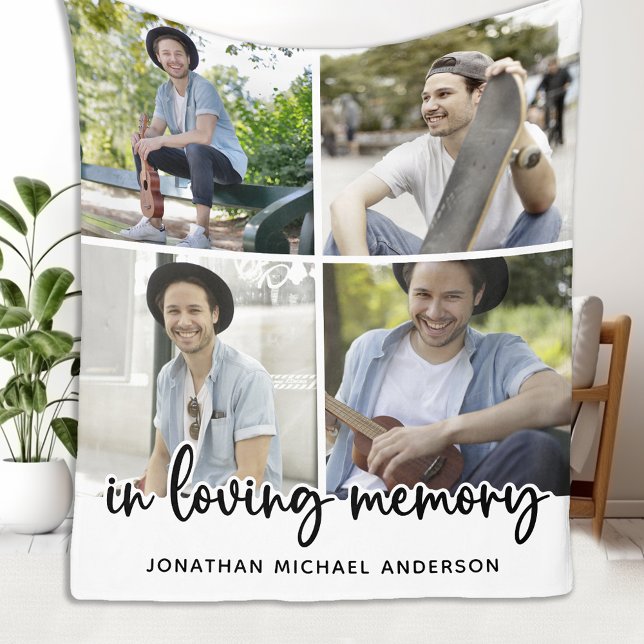 Modern Memorial Photo Collage In Loving Memory Fleece Blanket (Creator Uploaded)
