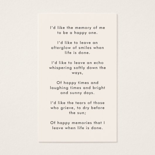 Modern Memorial Photo Funeral Poem or Prayer Card (Back)