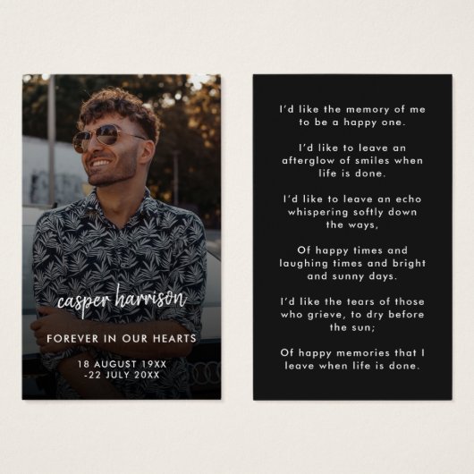Modern Memorial Photo Funeral Poem Prayer Card (Front & Back)