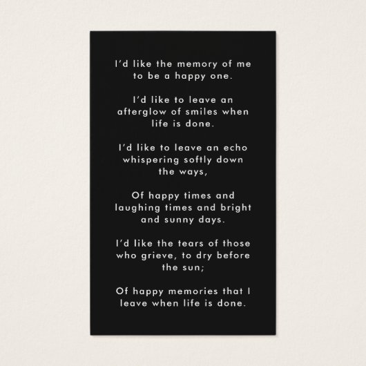 Modern Memorial Photo Funeral Poem Prayer Card (Back)
