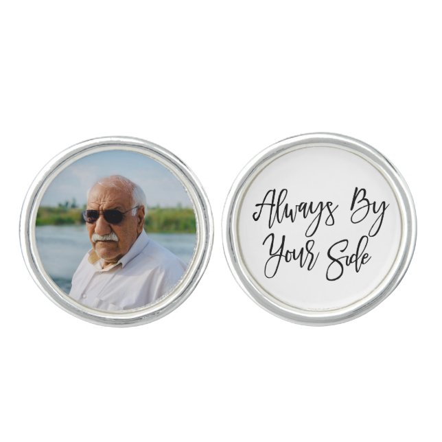 Modern Memorial Photo Groom Always By Your Side Cufflinks (Front)