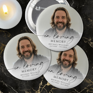 Modern Memorial Photo In Loving Memory Keepsake Button