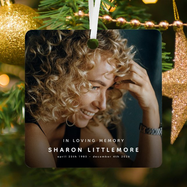 Modern Memorial Photo Keepsake Christmas Metal Ornament (Creator Uploaded)