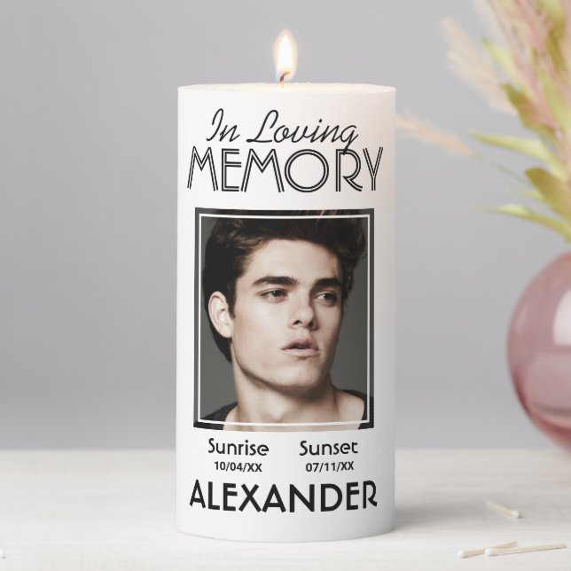 Modern Memorial Photo Pillar Candle (In Situ)