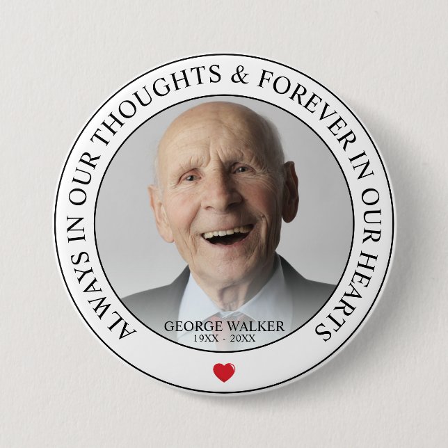 Modern Memorial Photo Tribute | Funeral Button (Front)