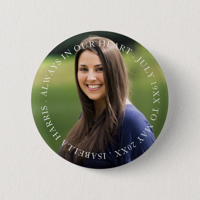 Modern Memorial Photo Tribute Keepsake Design Button (Front)