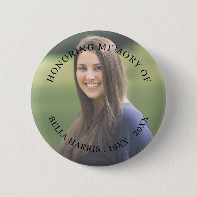 Modern Memorial Photo Tribute Keepsake Design Button (Front)