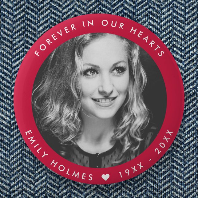 Modern Memorial | Pink Funeral Photo Tribute Button (Creator Uploaded)