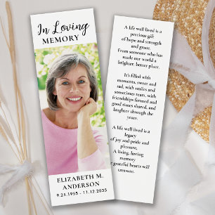 Modern Memorial Poem Custom Photo Funeral Bookmark