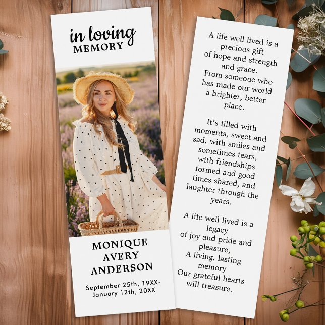Modern Memorial Poem Funeral Prayer Bookmark (Creator Uploaded)