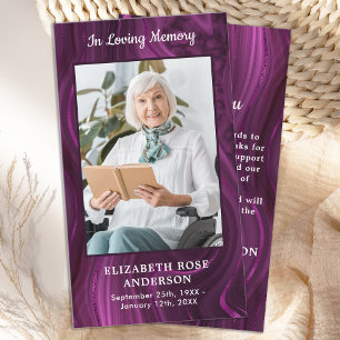 Modern Memorial Purple Marble Funeral Thank You Note Card