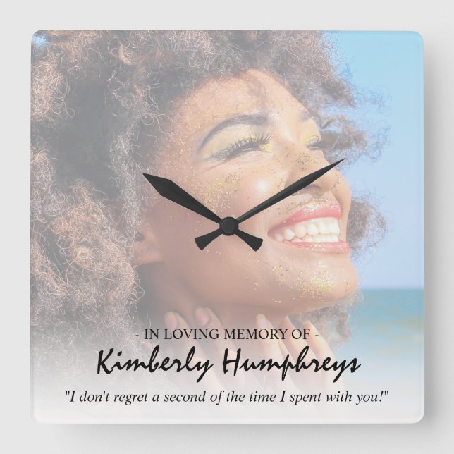 Modern Memorial Quote Photo Square Wall Clock (Front)