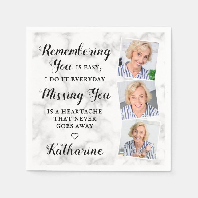 Modern Memorial Remembrance Custom Photo Funeral Napkins (Front)