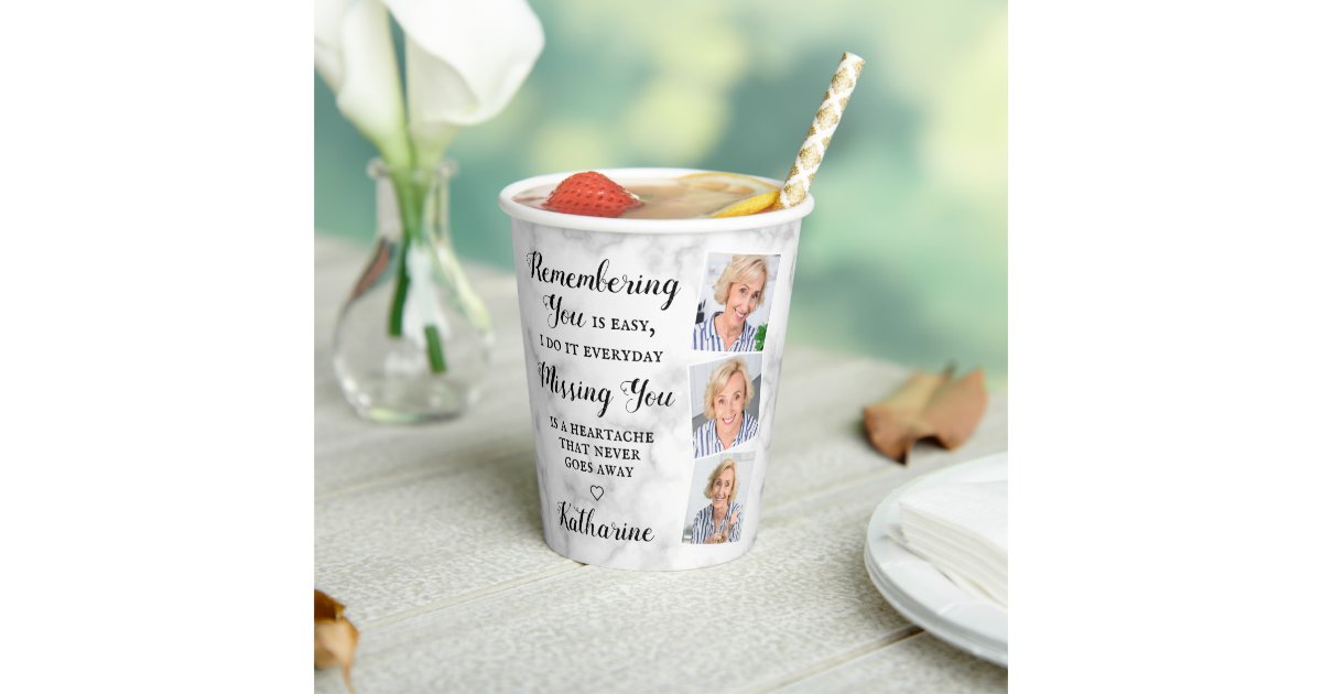 Modern Memorial Remembrance Custom Photo Funeral P Paper Cups | Zazzle