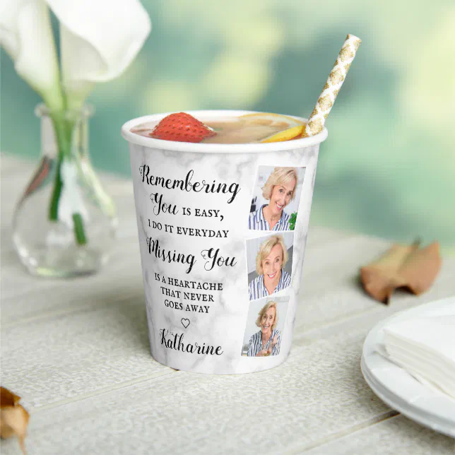 Modern Memorial Remembrance Custom Photo Funeral P Paper Cups | Zazzle